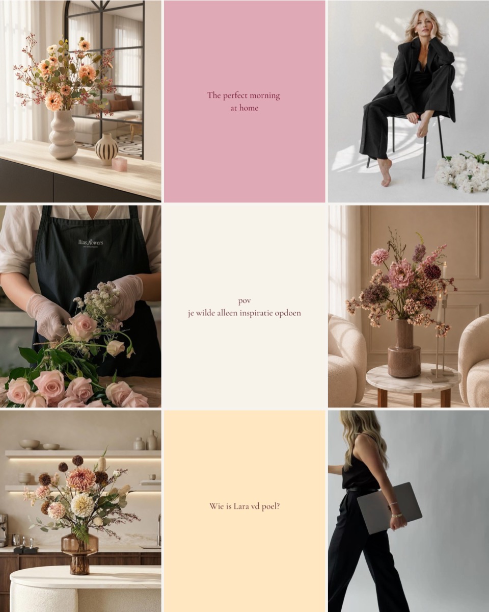 Social media feed-design voor Lara van de Poel met bloemen en pastelkleuren